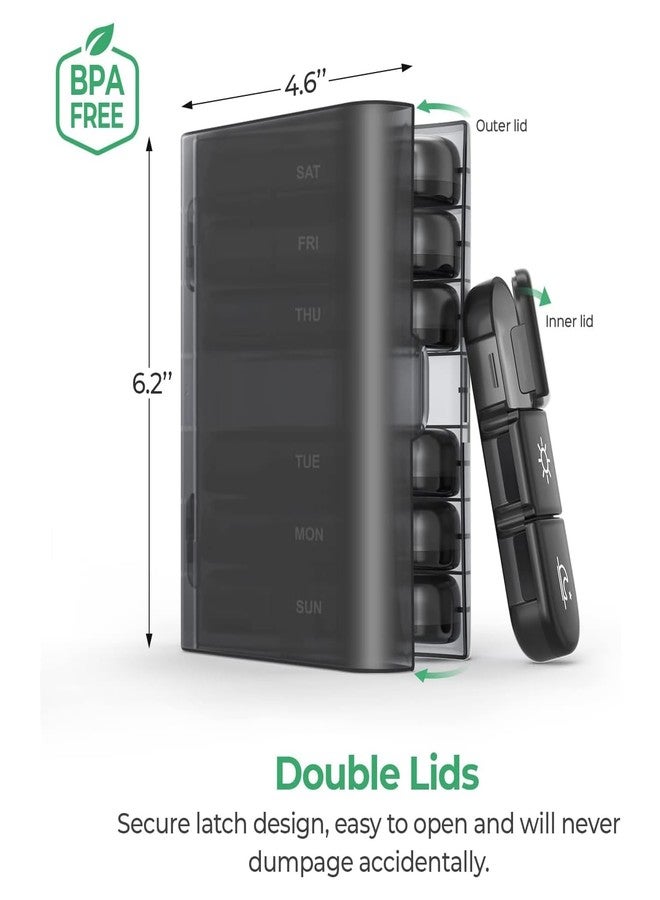 AMOAMI Pill Organizer Box 3 Times a Day - Weekly Medicine Organizer 7 Day Tablet Box for Pills, Vitamins & Supplements - Travel Pillbox Dispenser for Daily Home Use, Medicine Box Organizer (Black) - Image 5